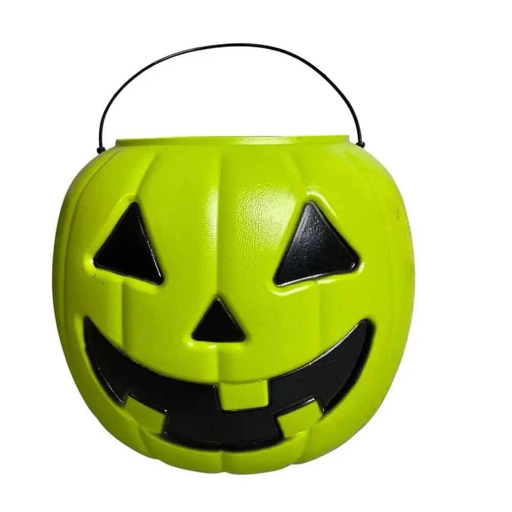 General Foam Blow Mold Jack O Lantern Pumpkin Candy Bucket Pail Neon Green USA